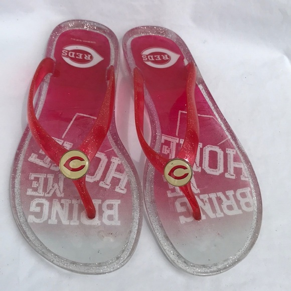 reds Shoes - Cincinnati Reds Hard Jelly Flip-Flops Size 5/6
